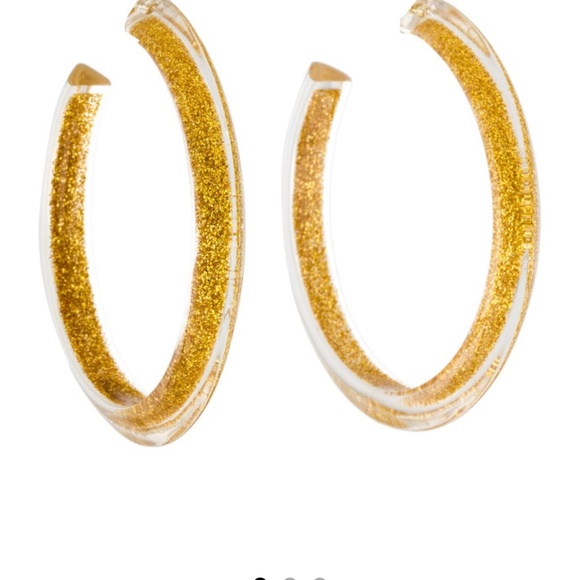Alison Lou Gold Glitter Medium Hoop Earrings - Picture 2 of 2